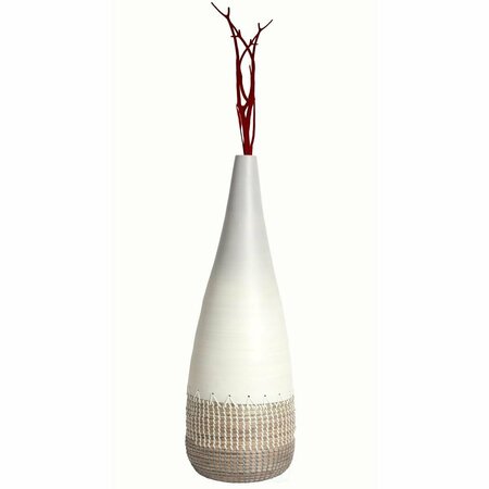 COLOCAR Spun Bamboo & Coiled Seagrass Patterned Vase, White - Large CO2641795